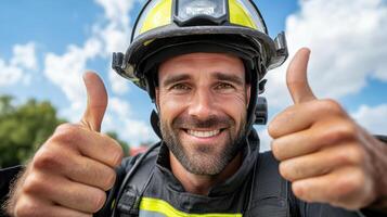A smiling fireman giving the thumbs up photo
