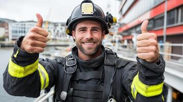 A firefighter giving the thumbs up photo