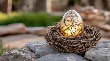 A nest with a light bulb in it photo