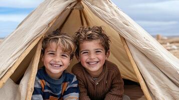 Two boys in a tent photo