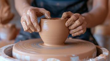 Skillful Hand Manipulation of Wet Clay photo