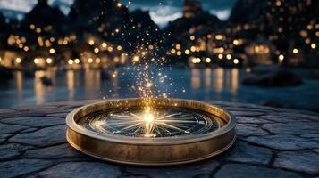 A compass with sparkles on the ground photo