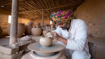Artisanal Pottery in Rustic Workshop photo