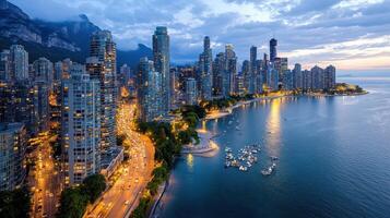 The city of vancouver, canada at dusk photo