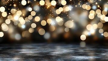 Golden lights on a black background photo