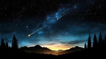 The night sky with stars and meteors photo