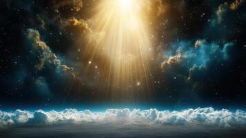 The sun shines over the clouds in this image photo