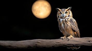Owl on a branch with moon in background photo