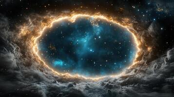 A ring of light in the sky with clouds photo