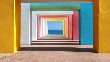 A colorful archway leads to the ocean photo
