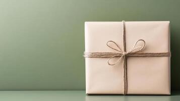 A wrapped gift on a green background photo