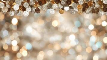Gold and silver glittery lights on a blurred background photo