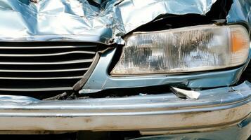 A damaged car with a broken front end photo