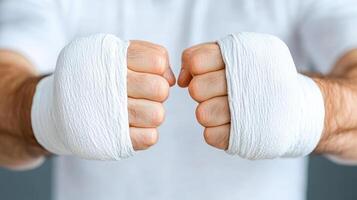 A man with bandages on his hands photo