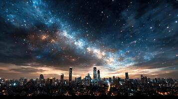 The milky way over a city skyline photo