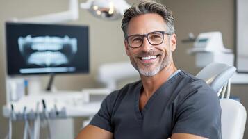 A smiling man in a dental chair photo