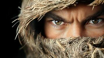 A man with a hood on his face photo