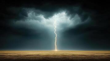 Lightning bolt striking the ground in a field photo