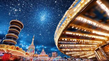A merry go round and lights in the sky photo
