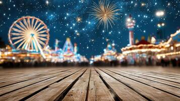 Christmas party at the fairground with fireworks and merry go round photo