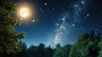 The milky way and the stars are shining in the night sky photo