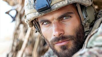 A man in military uniform with a beard and beard photo