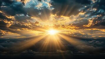 The sun shines through the clouds in this image photo