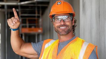 A man in an orange safety vest and safety glasses photo