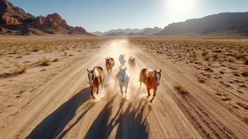 Horses running in the desert photo