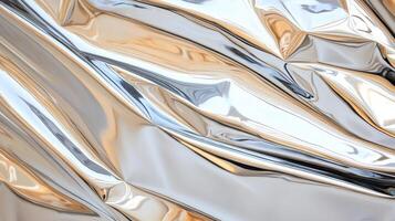 A shiny silver fabric with a lot of folds photo