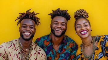 Three young people smiling and laughing together photo