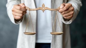 A person holding a balance scale photo