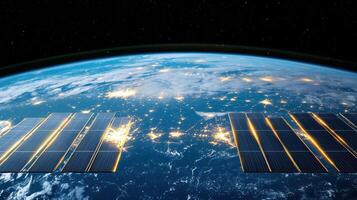 Earth from space with satellites and lights elements of this image are furnished by nasa photo