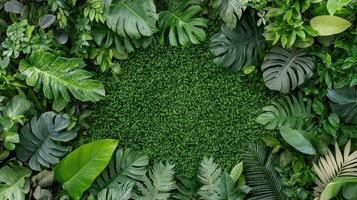 Tropical plants and leaves in a circular shape photo