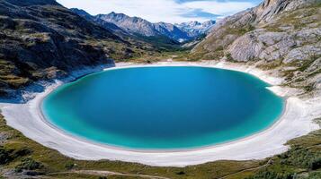 A large blue lake in the mountains photo