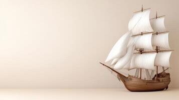 A 3d rendering of a sailing ship on a beige background photo