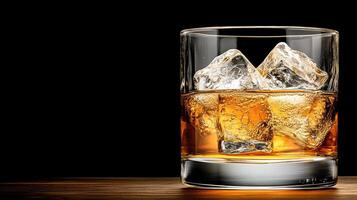 A glass of whiskey with ice cubes on the side photo