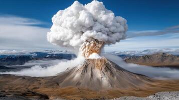 A volcano erupting with smoke and steam photo