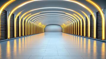 A long tunnel with yellow lights in it photo
