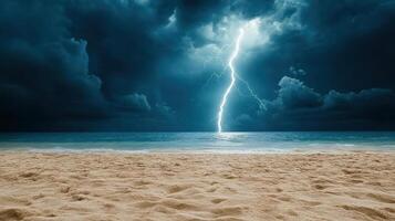 A stormy sky over a beach with lightning photo