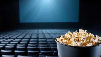Popcorn in a bucket on a theater screen photo