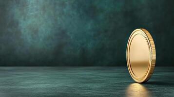 Gold coin on a table with a green background photo