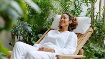 A woman relaxing in a chair in a spa photo