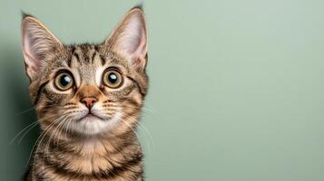 A cat with big eyes looking up at the camera photo
