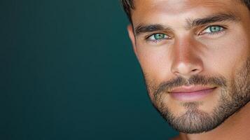 A man with green eyes and a beard photo