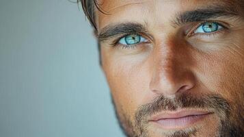 A close up of a man with blue eyes photo