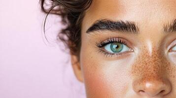 A close up of a woman with freckled skin photo