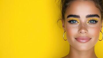 Beautiful woman with freckles and bright eyes photo