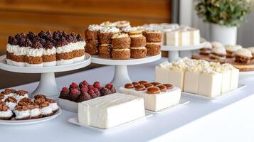 A table topped with cakes and desserts photo