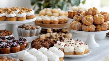 A table with many different types of pastries photo